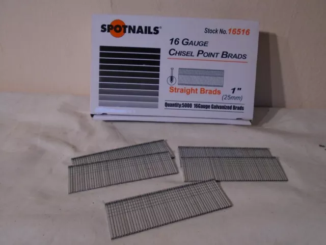 Spotnails 16516 16 Gauge 1" Chisel Point Galvanized Brad Finish Nails 5000 Pc