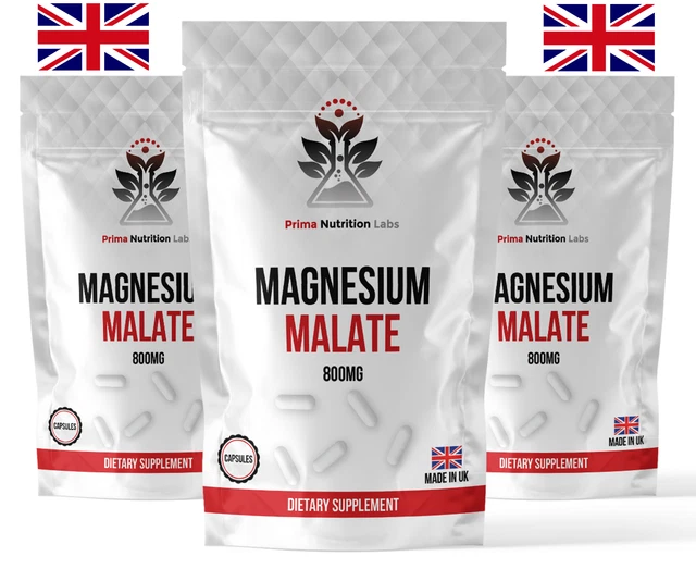 HIGH STRENGTH MAGNESIUM Malate Capsules, UK, Vegan, 100 Safe Muscle