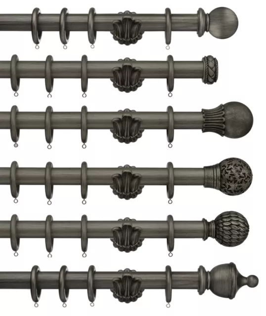 Integra MASTERPIECE 35mm Wooden Curtain Pole Set ORNATE Brackets, Pewter