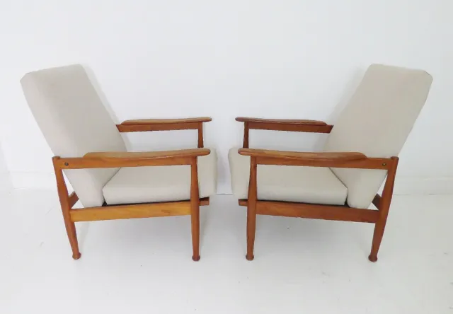 Stunning Pair Of Teak Manhattan Guy Rogers Reclining Lounge Chairs & Footstool 3