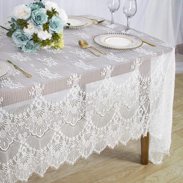Lace Tablecloth - Rustic Floral Rectangle (60''x120'') Baby Shower or Tea Party