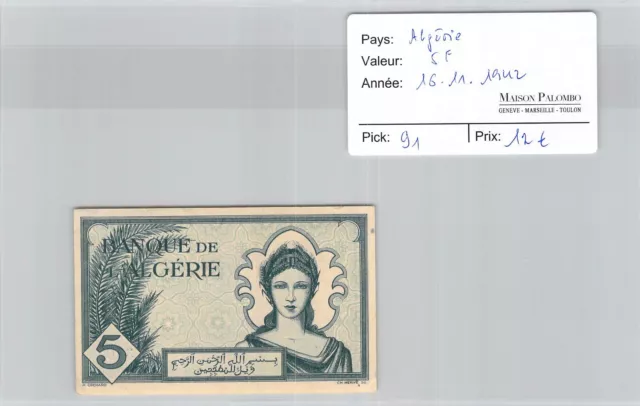 BILLET ALGERIE - 5 francs 16/11/1942 - Pick 91 - N°641