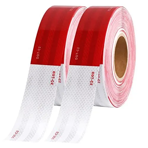 WAENLIR 2 inch x 200Feet Reflective Safety Tape DOT-C2 Waterproof Red and Whi...