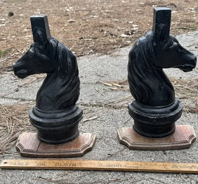 Pair Cast Iron Horse Head Hitching Post Halves ￼ Architectural Door Decor Vintag