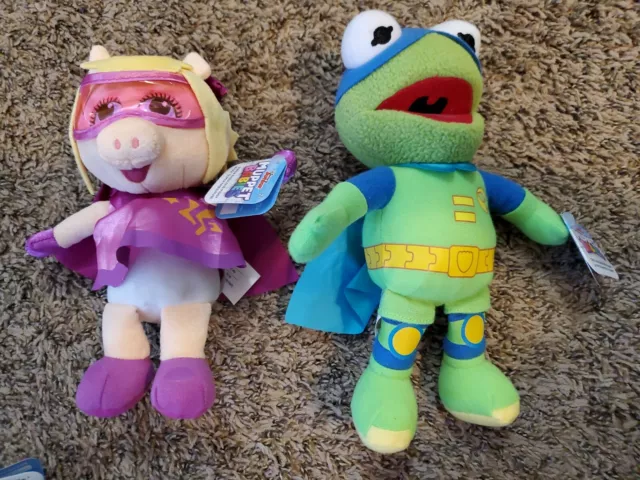 Disney Jr SUPER FABULOUS PIGGY & Froginizer Kermit Muppet Babies 8” Plush NEW 2+