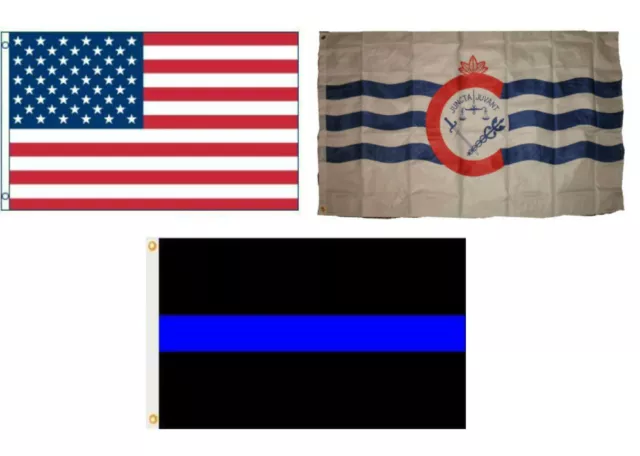3x5 USA & Cincinnati Ohio & Police Thin Blue Line Flag Wholesale Set 3'x5'