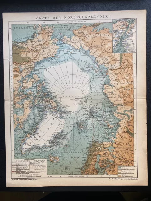 antike historische Landkarte Spezialkarte  Karte der Nordpolarländer um 1900