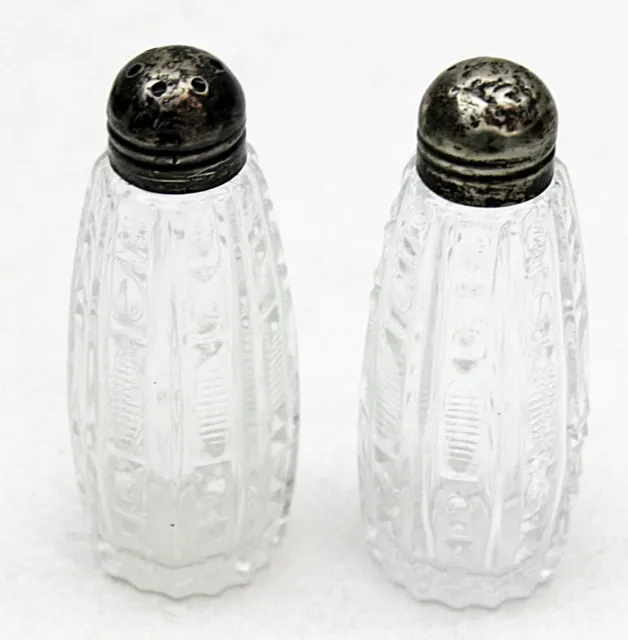 Pair of Cut Crystal Salt & Pepper Sterling Silver Caps3 1/2" Tall Very Pretty
