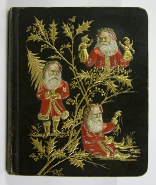 1876 Victorian Trade Card Album Embossed Santa Claus Cover And Rare Trade Cards