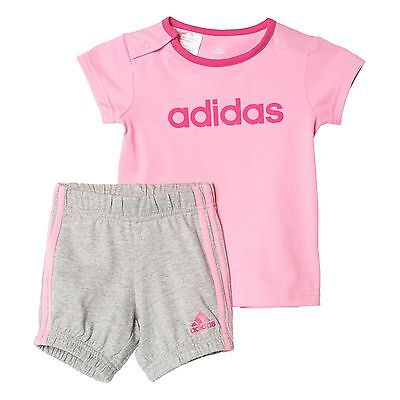 Adidas Bambino Neonato Estate Facile T Shirt E Pantaloncini Set Completo Rosa/
