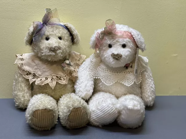 Ivory Teddy Bears First & Main 16” Chantilly & Chiffon #1256 Set Of Two 2 Girls