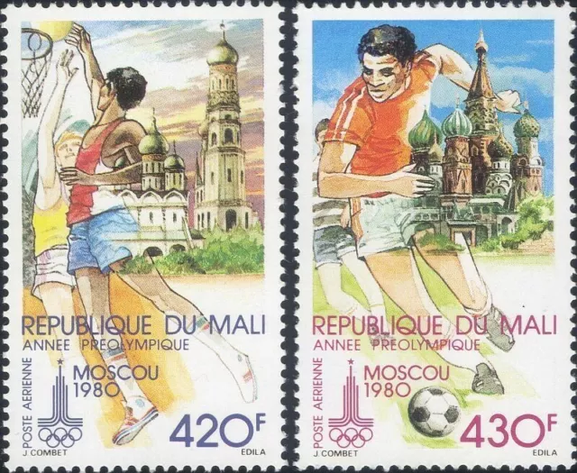 Mali 1979 Juegos Olímpicos Deportes Baloncesto Fútbol Fútbol Set 2 V Estampillada sin montar o nunca montada