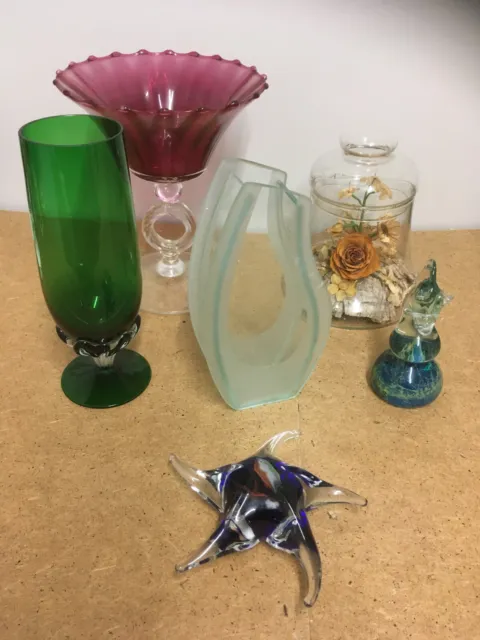 Job Lot Of House Glass Items Vases/Bowl/Paper Wight Good Used Order
