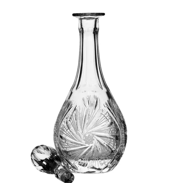 Vintage Crystal Glass Pinwheel Decanter Tall W/ Stopper Poland  14.25" 3