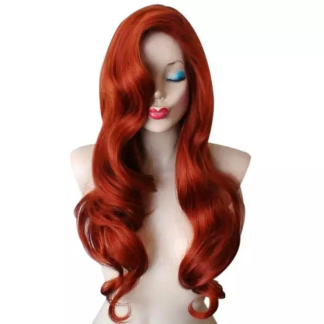 Copper Red Jessica Rabbit Wavy Curly Long Synthetic Hair Wig Cosplay Party Women