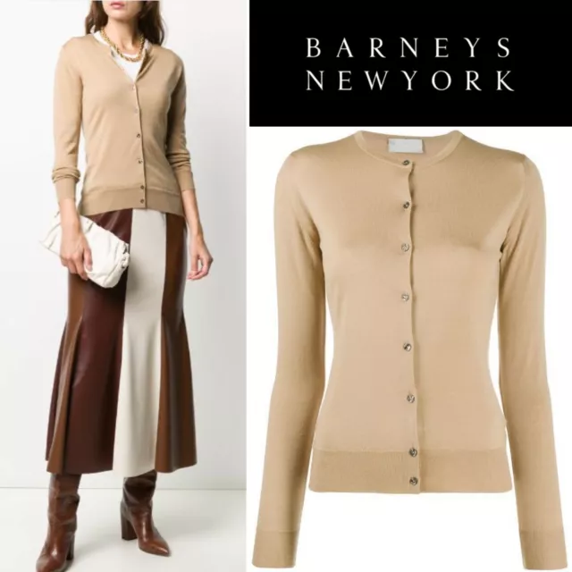 Barneys New York SILK Blend Tan Long Sleeve Button Up Knit Sweater Cardigan M