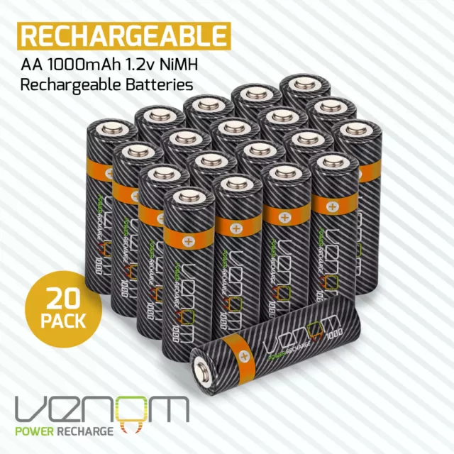 Venom Rechargeable AA Batteries - 1000mAh 1.2V NiMH - Pack of 20