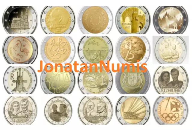 Todas Las Moneda De 2 Euros Conmemorativas De 2021 Unc. Sin Circular