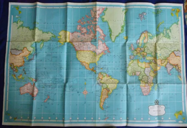 Vintage Daily Express International Map of the World On Mercator's Projection