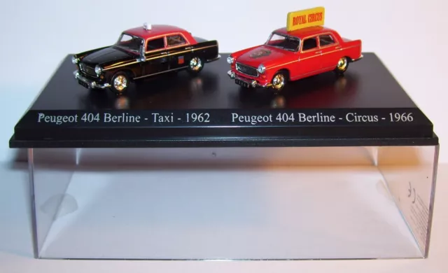Coffret Atlas Duo 2 Metal Uh Peugeot 404 Berline Taxi 1962 + Circus 1966 Ho 1/87