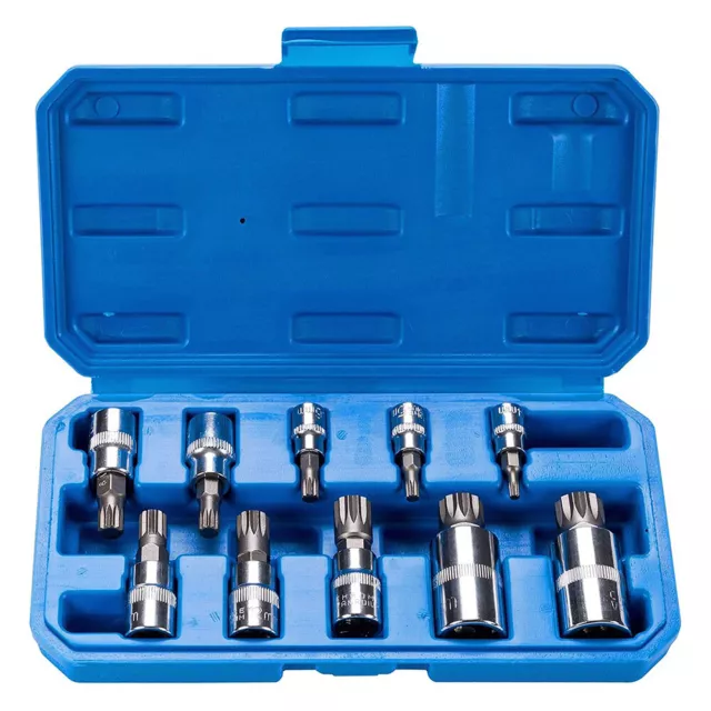 10Pcs/Set Bit Socket Set 12 Point Triple Square Spline Tamper Proof Bits