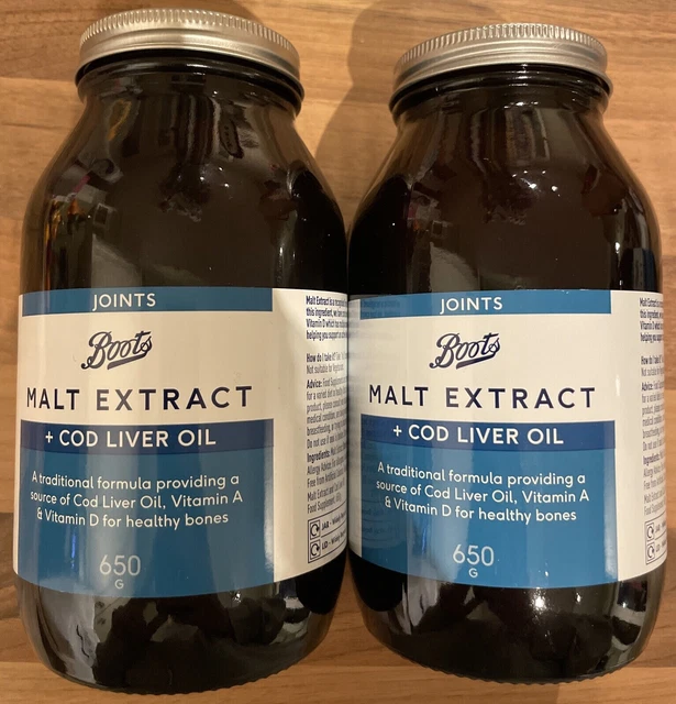 (2X) BOOTS MALT EXTRACT + COD LIVER OIL FOR HEALTHY BONES & JOINTS 650G
