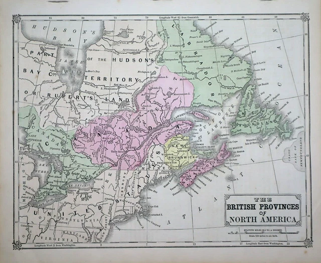 Old 1860 Cowperthwait Map ~ BRITISH PROVINCES of NORTH AMERICA, CANADA ~Inv#339 2