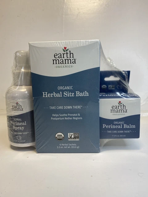 KIT DE RECUPERACIÓN PERINEAL Earth Mama Organics bálsamo, spray y baño de asiento NUEVO exp 1/26
