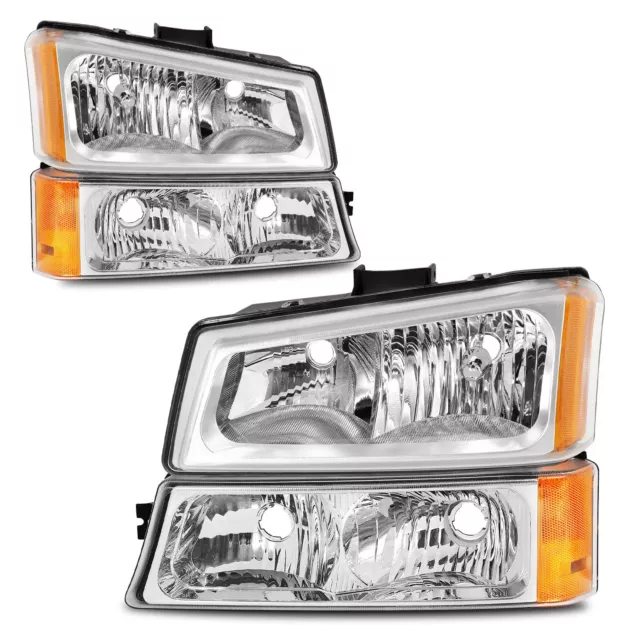 Headlights For 2003-2006 Chevy Silverado Avalanche Chrome +Signal Bumper Lamps