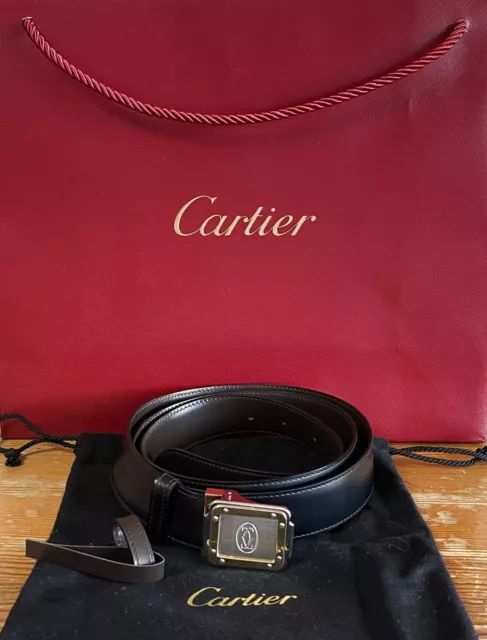 CARTIER Wende-Gürtel SANTOS LEDER Gold & Palladium-Finish + CARTIER Stoffbeutel