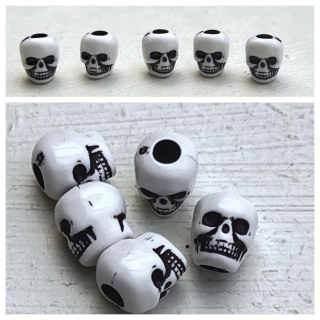 5 x Acrylperle Totenkopf Skull weiss/schwarz 10mm x 9mm Spacer Bead Perlen DIY