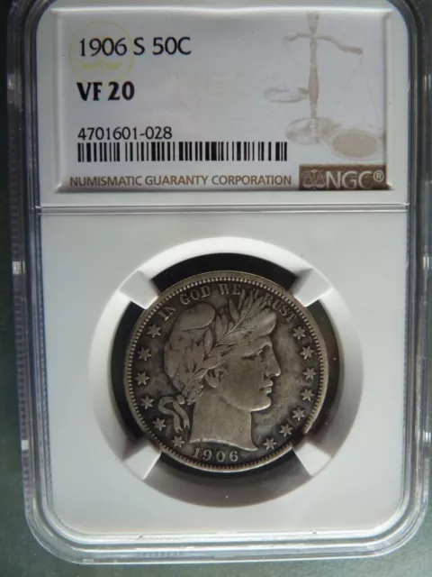 1906-S Barber Half Dollar, NGC, VF-20