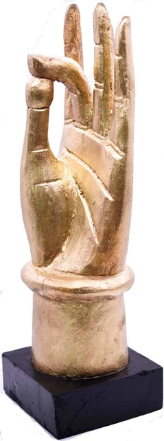 Vintage Gilded Wood Block Karana Mudra Hand Gesture Buddha Yoga - Large