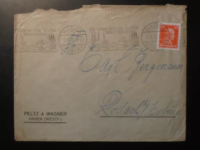 DR Deutsches Reich Beleg Brief EF MiNr 391 Fa. Peltz & Wagner HAGEN 9.6.28