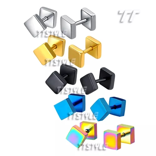 TT Surgical Steel Square Fake Ear Plug Earrings Size 3mm-8mm 5 Colours (BE92)