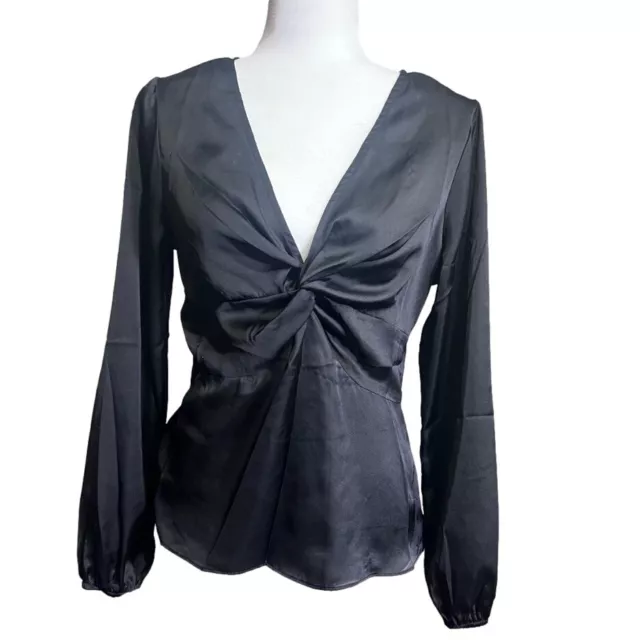 Willow & Clay Black Satin Long Sleeve Top Women’s Size S/Small