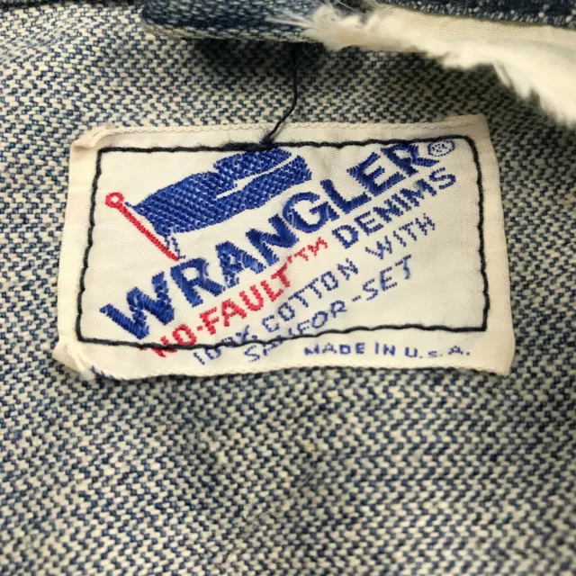 Vintage Wrangler Jean Jacket Men 40 Blue Denim No Fault SanforSet USA Distressed 2