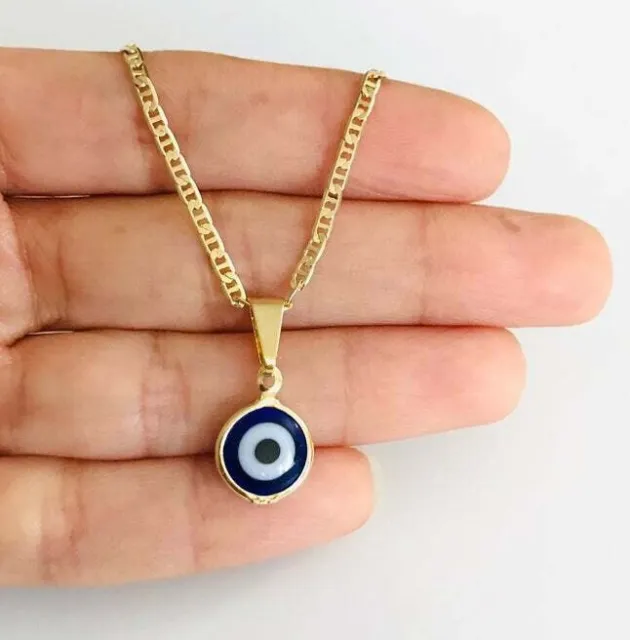18K Gold Filled Blue Evil Eye Necklace / Pendant / Cadena / Dije Ojo Turco- P120