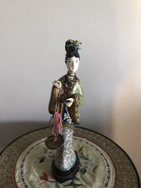 Cloisonne Statuette Figurine Geisha Bronze Emaux Chine Chinois Asiatique Japon 1