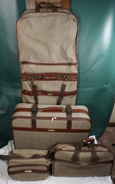Samsonite 2100 Brown Tweed Set of 4 Suitcase Bags - 1 Wheeled 2 Carry On +Suit