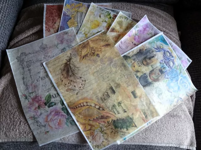 Bundle of 8 Rice Papers for Decoupage - All Printed on my Printer