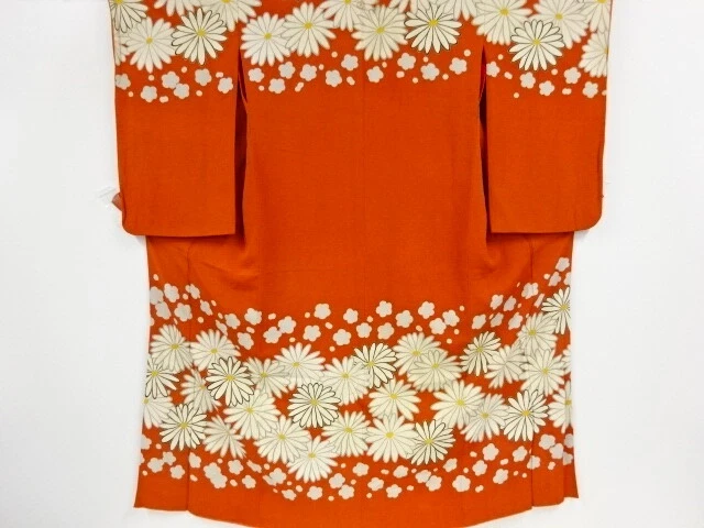 40395# Japanese Kimono / Antique Kimono / Chirimen / Kiku & Ume Blossom