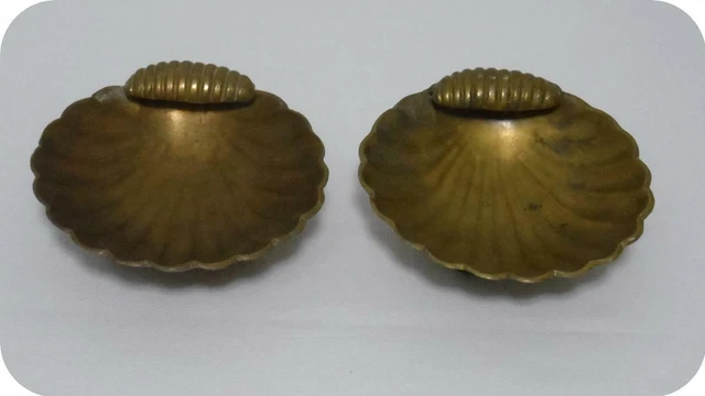 Pair Vintage Brass Seashells Footed Bowl Dish Sea Shell Dish Soap
