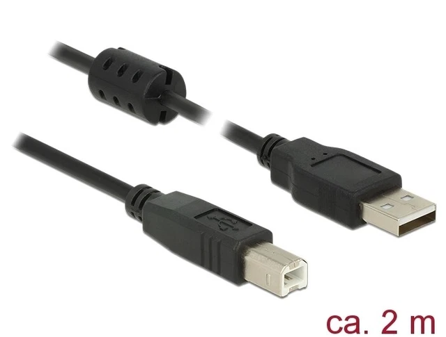 Cable USB 2.0 tipo A conector a conector USB 2.0 tipo B, negro, 2,0 m, Delock® [84]