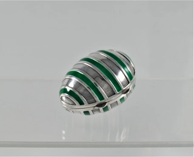 Vintage Sterling Silver & Enamel Egg Shaped Pill Trinket Box - Italian Silver