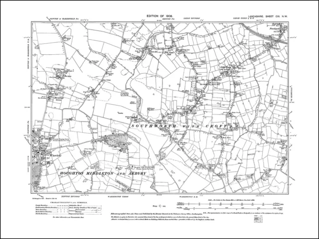 Old map of Winwick, Croft, Little Town, Lancs 1908: 109NW repro