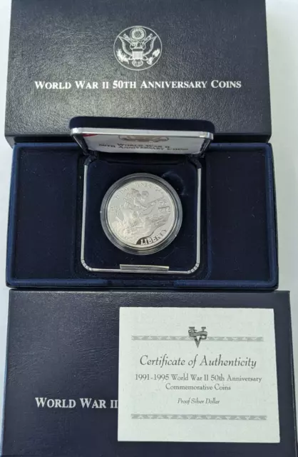 1995-W $1 US Mint World War 2 WWII 50th Anniv Proof Silver Commemorative Dollar