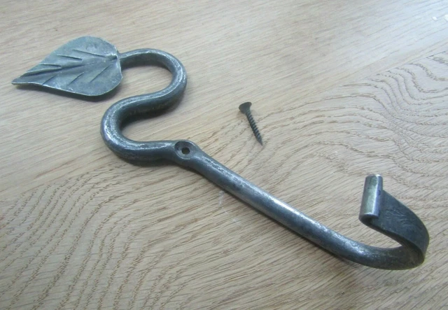 7" SWIRL LEAF HOOK hand forged blacksmith rustic iron hanging hook peg hanger AI