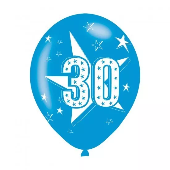 30Th Happy Birthday Blue Latex  6Pk  11"  (Print Varies Slightly)Party Balloons