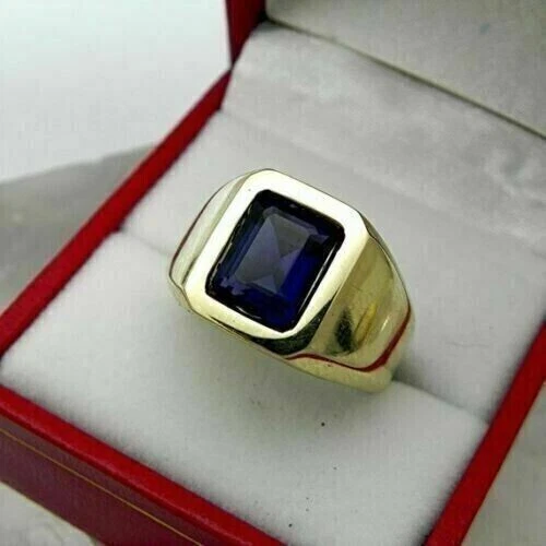 2Ct Emerald Lab Created Sapphire Mens Engagement Ring 14K Yellow Gold Plated